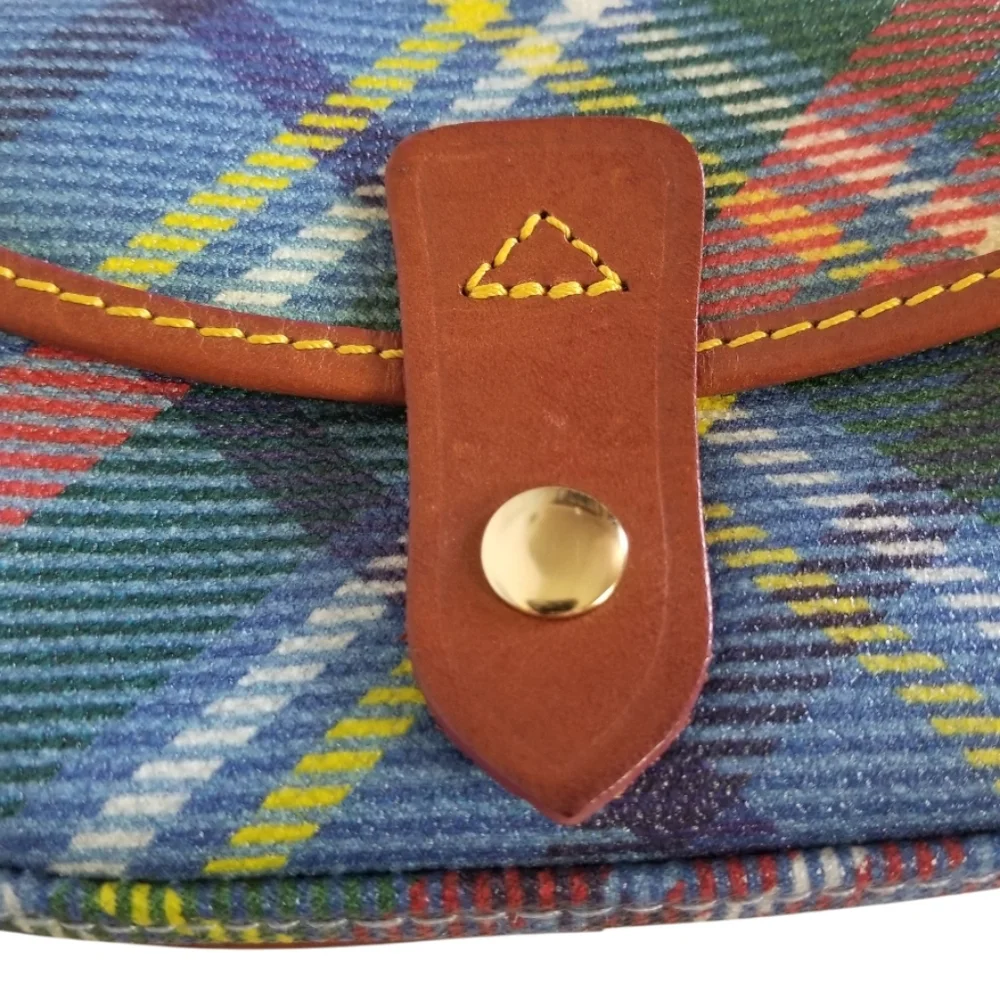 DOONEY & BOURKE Tartan Plaid Canvas And Leather Front Flap Wristlet Made In USA